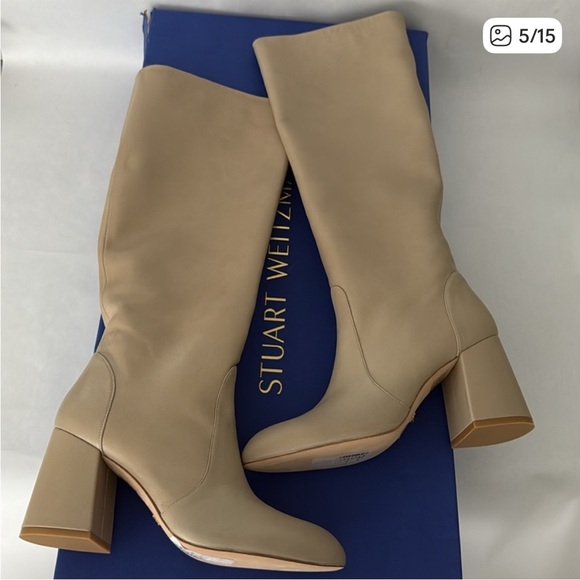 Stuart Weitzman Shoes - Stuart Weitzman Flareblock 85 Leather Heeled Boots - Dune